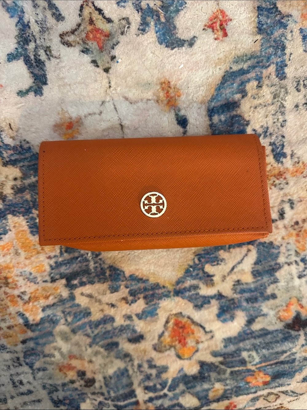 Tory Burch Orange Saffiano Sunglasses Eyeglasses Case Gold Logo